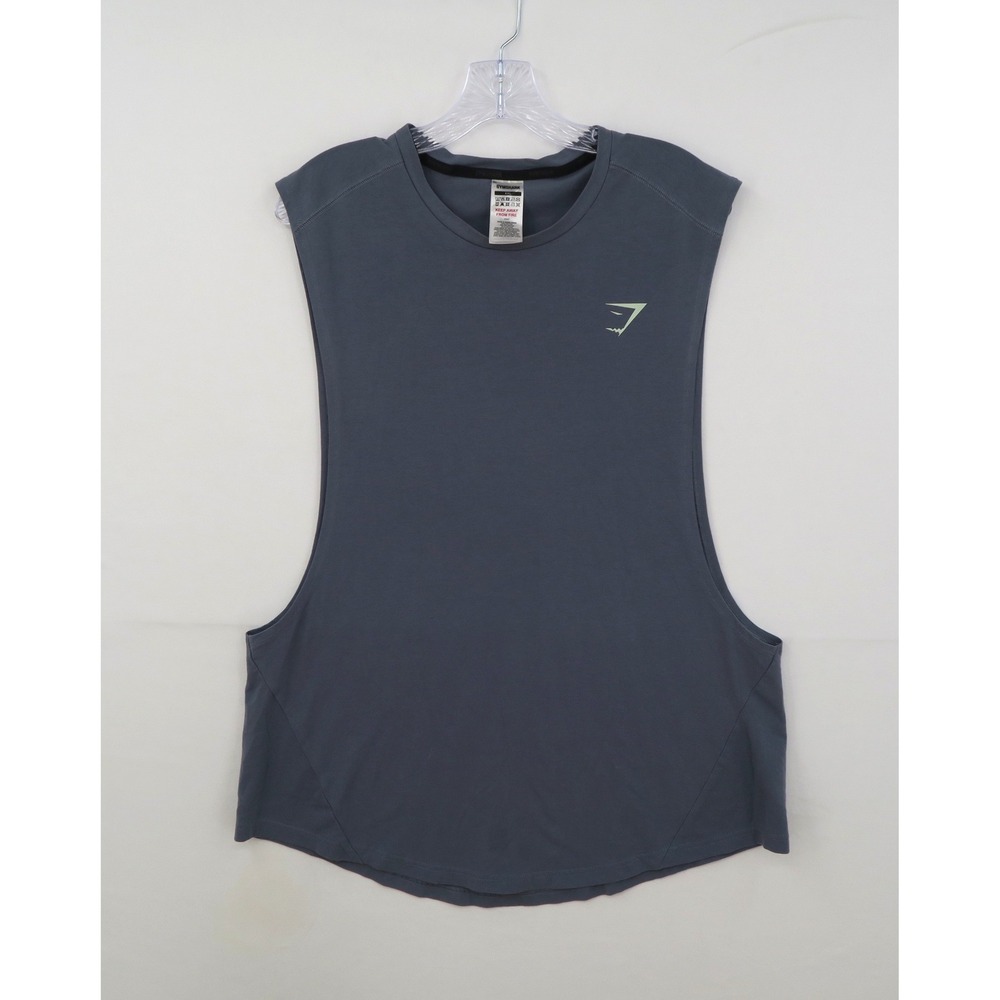 Gymshark Critical Drop Arm Tank Mens XXL Gray Green Muscle Tee A1A5Y Workout
